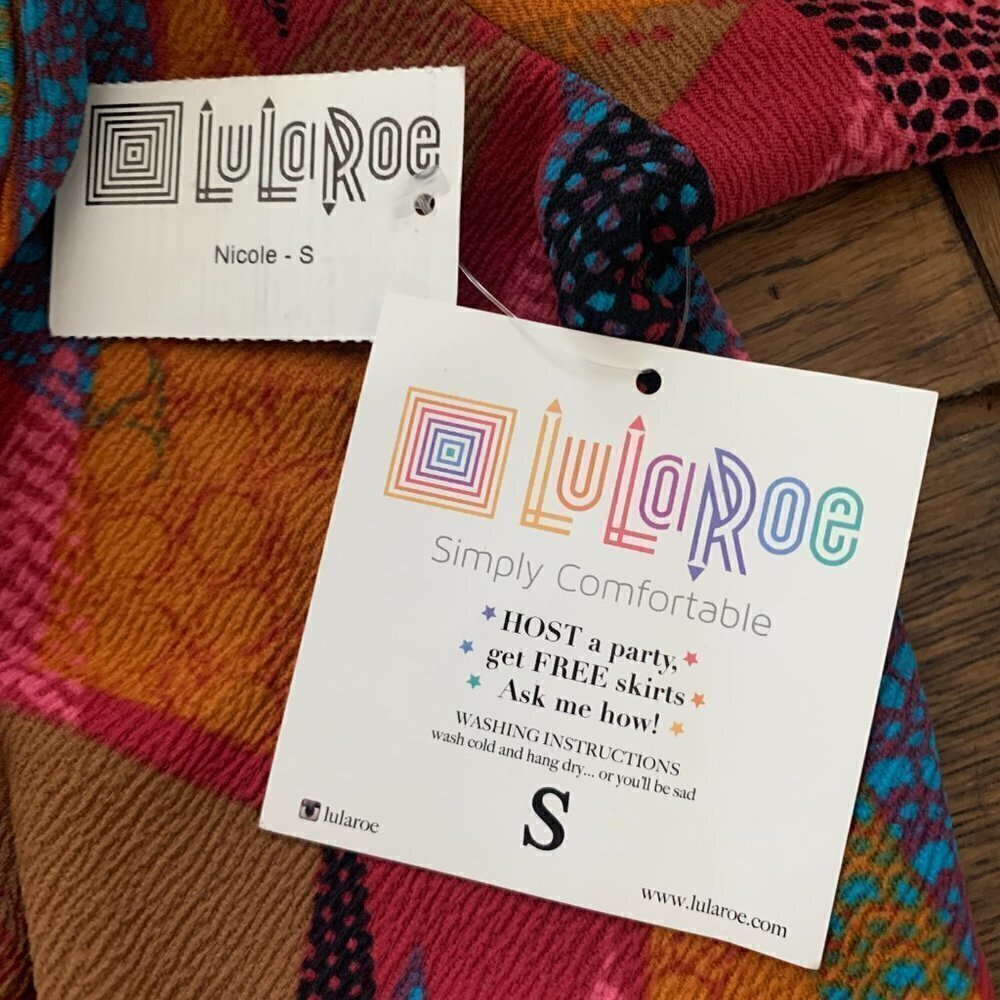 NWT Lularoe Nicole Colorful Fit-and-Flare Classic Dress Sz S Geometric Print 31E - Picture 7 of 8